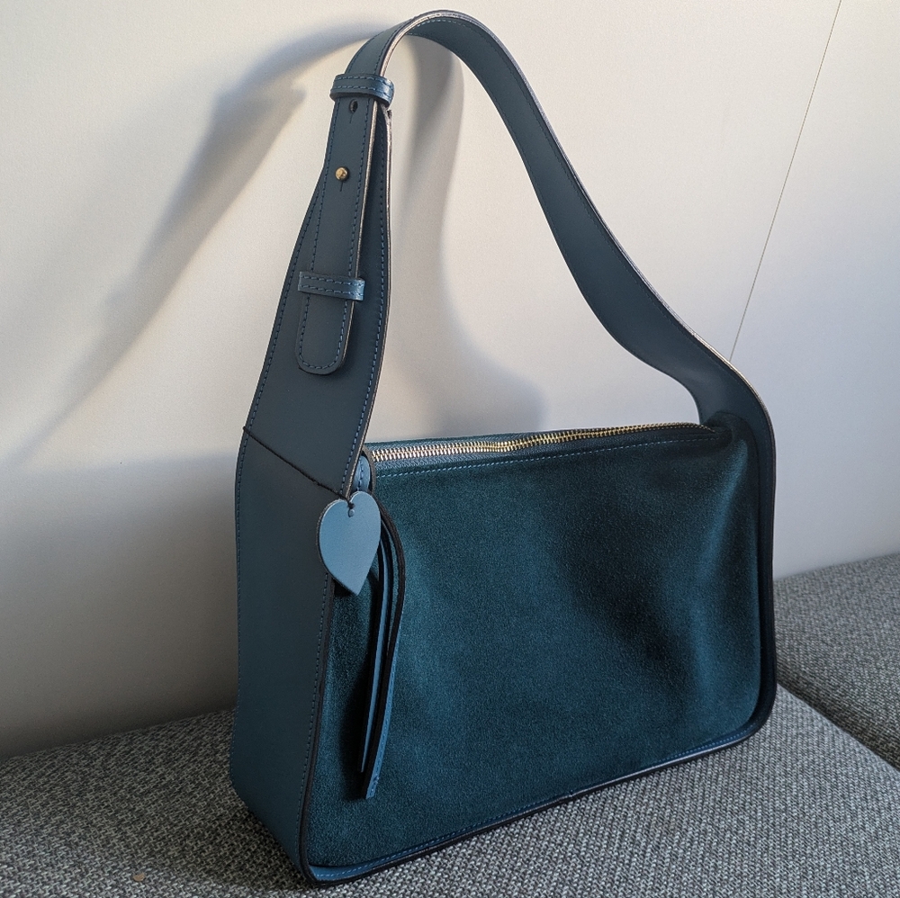 Women’s Suede Shoulder Bag in Teal Blue - Made in Italy